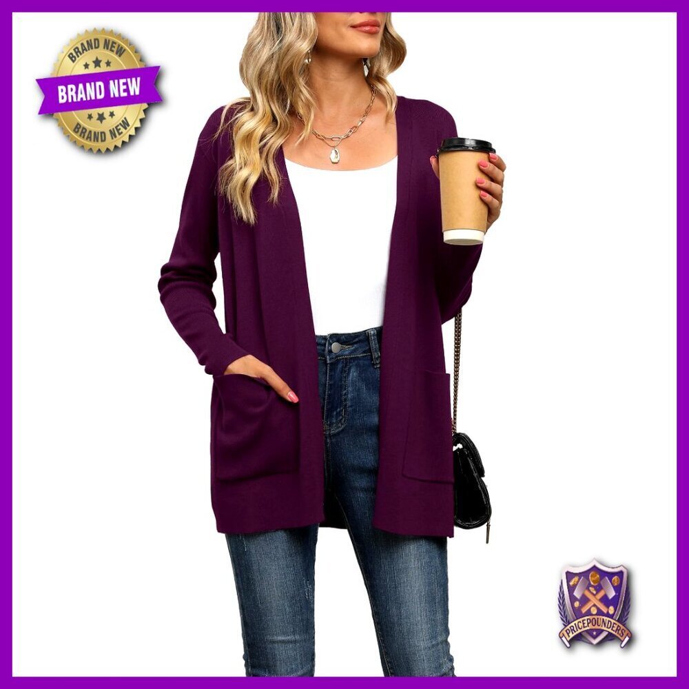 Lightweight Long Sleeve Open Front Cardigan with Pockets, Viscose, Loose Fit